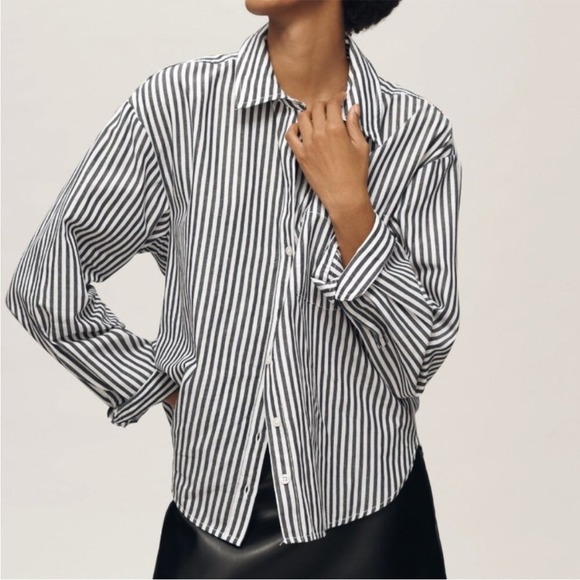 NEW Anthropologie Maeve Bennet Buttondown Black Motif Striped Size XS NWT